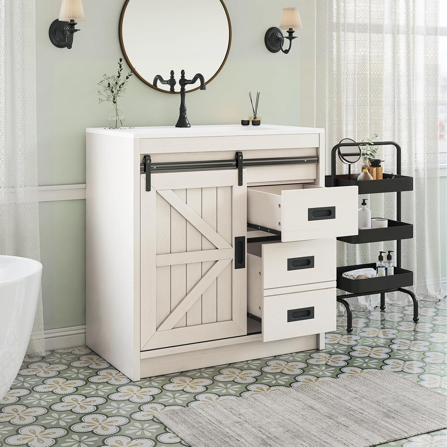 Home Bathroom Cabinets - Mobile bagno grande in stile rustico