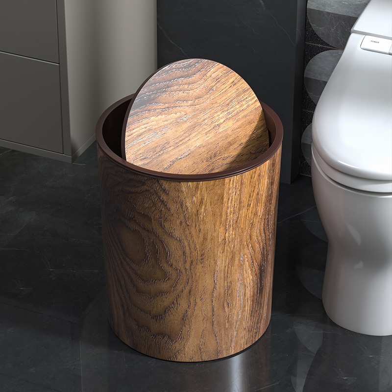 Home Bathroom Trash Can - Pattumiera vintage con venature del legno,