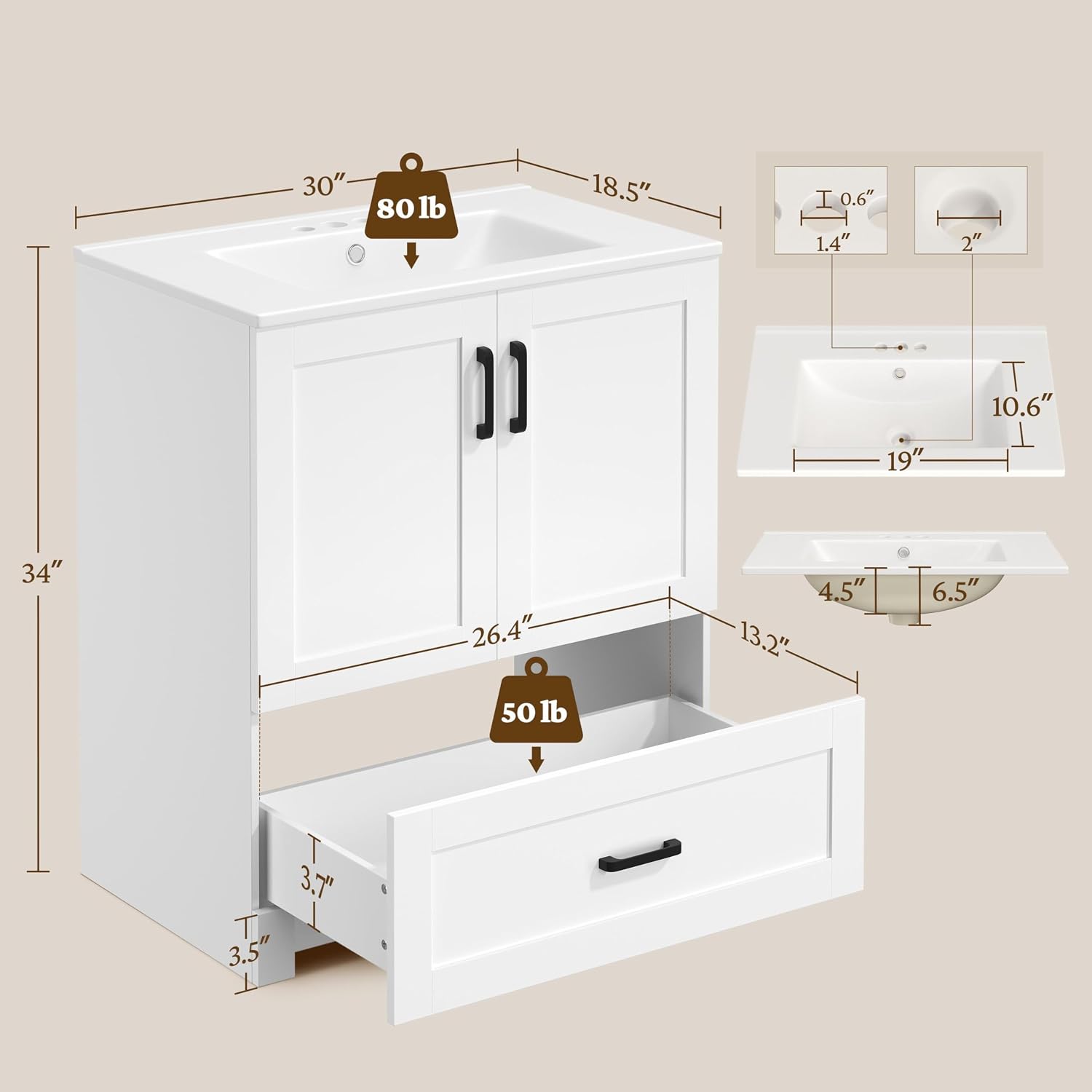 Mobile bagno da 30 pollici con - Home Bathroom Cabinets recensione e prezzo